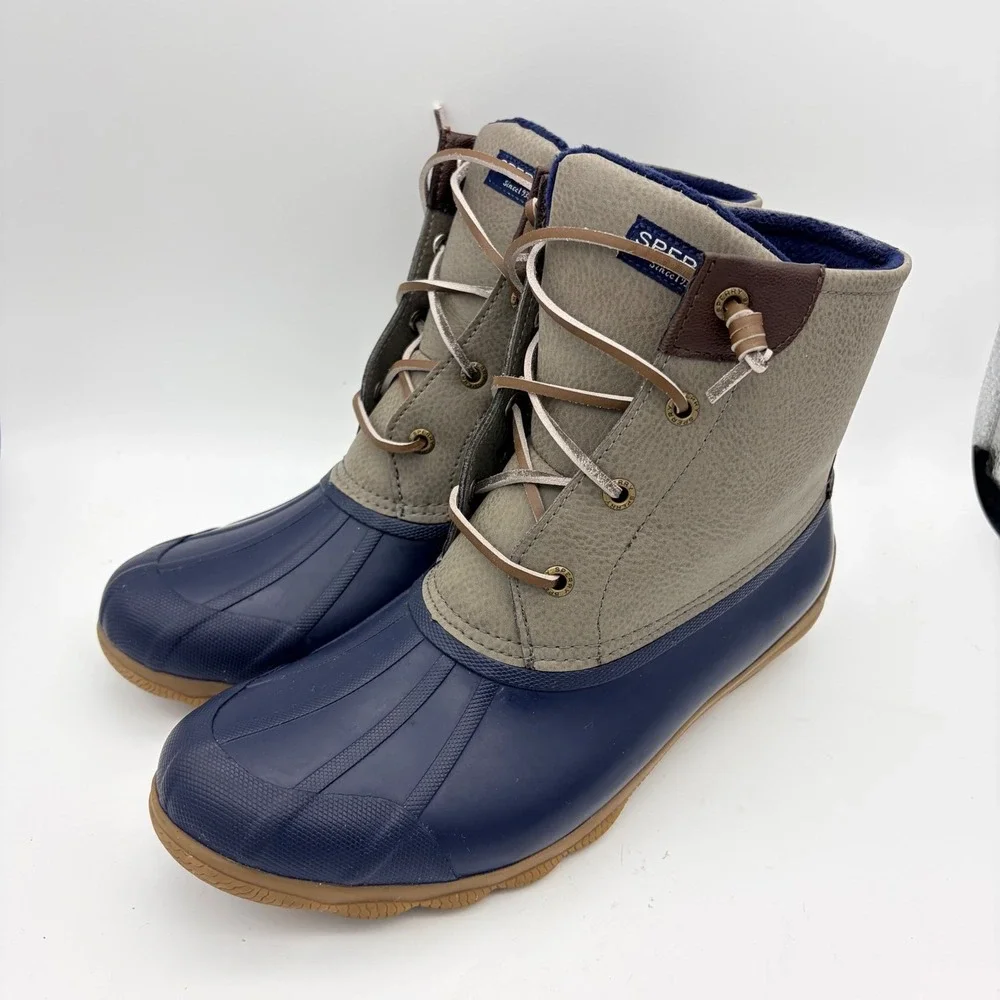 Sperry Saltwater Duck‎ Boots Womens 9 Navy Grey Waterproof Leather Boots Utility